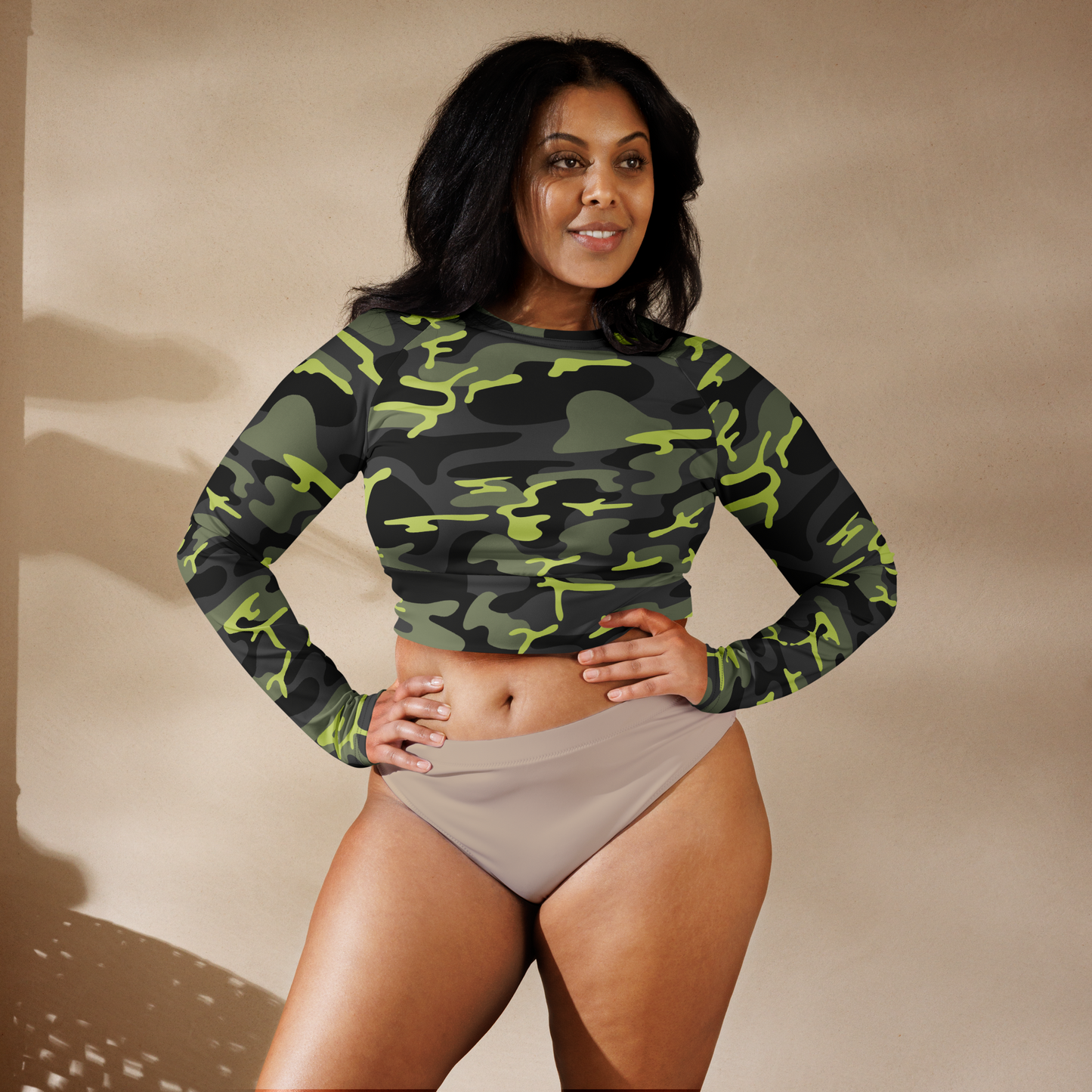 Green Camo long-sleeve crop top